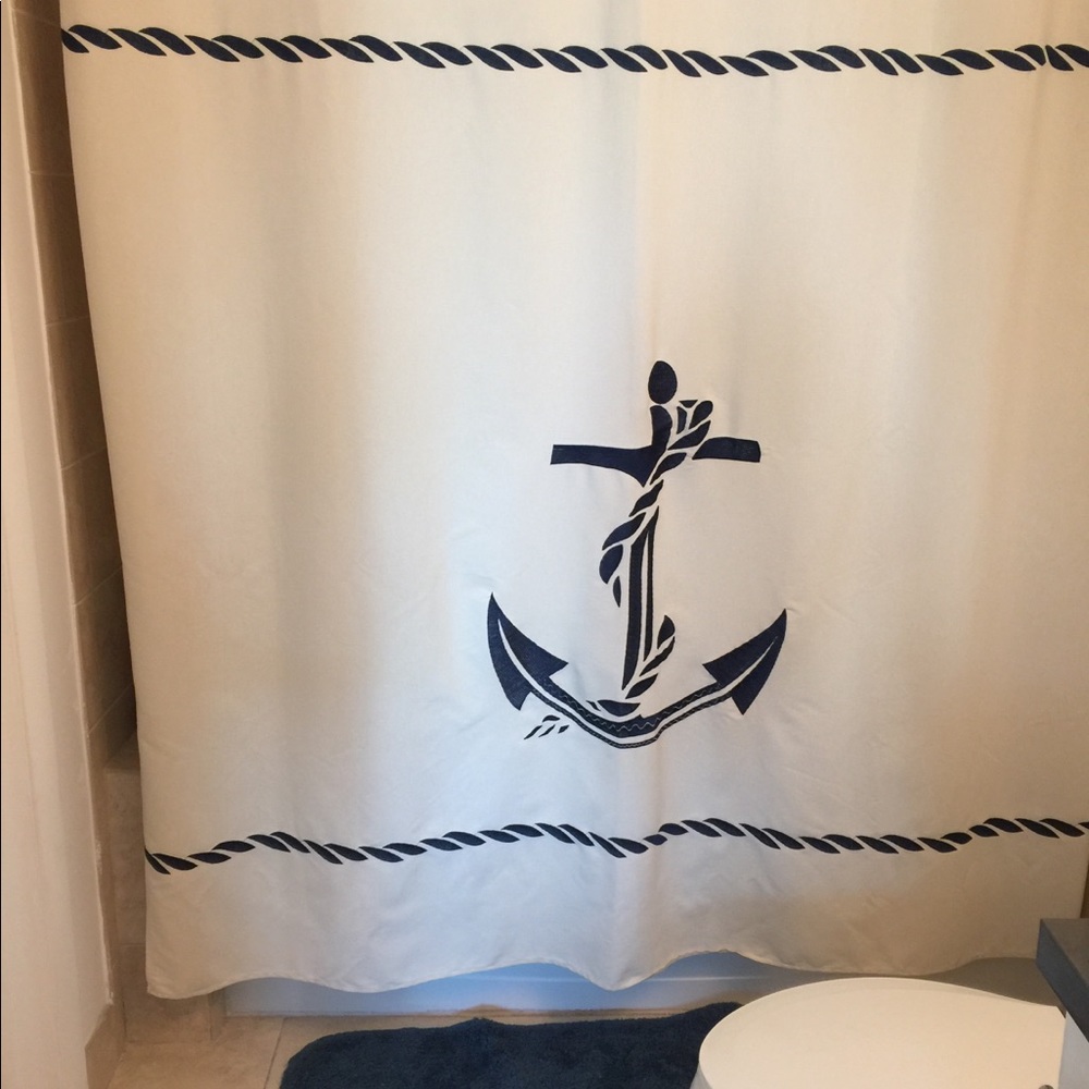 Nautical navy blue anchor shower curtain